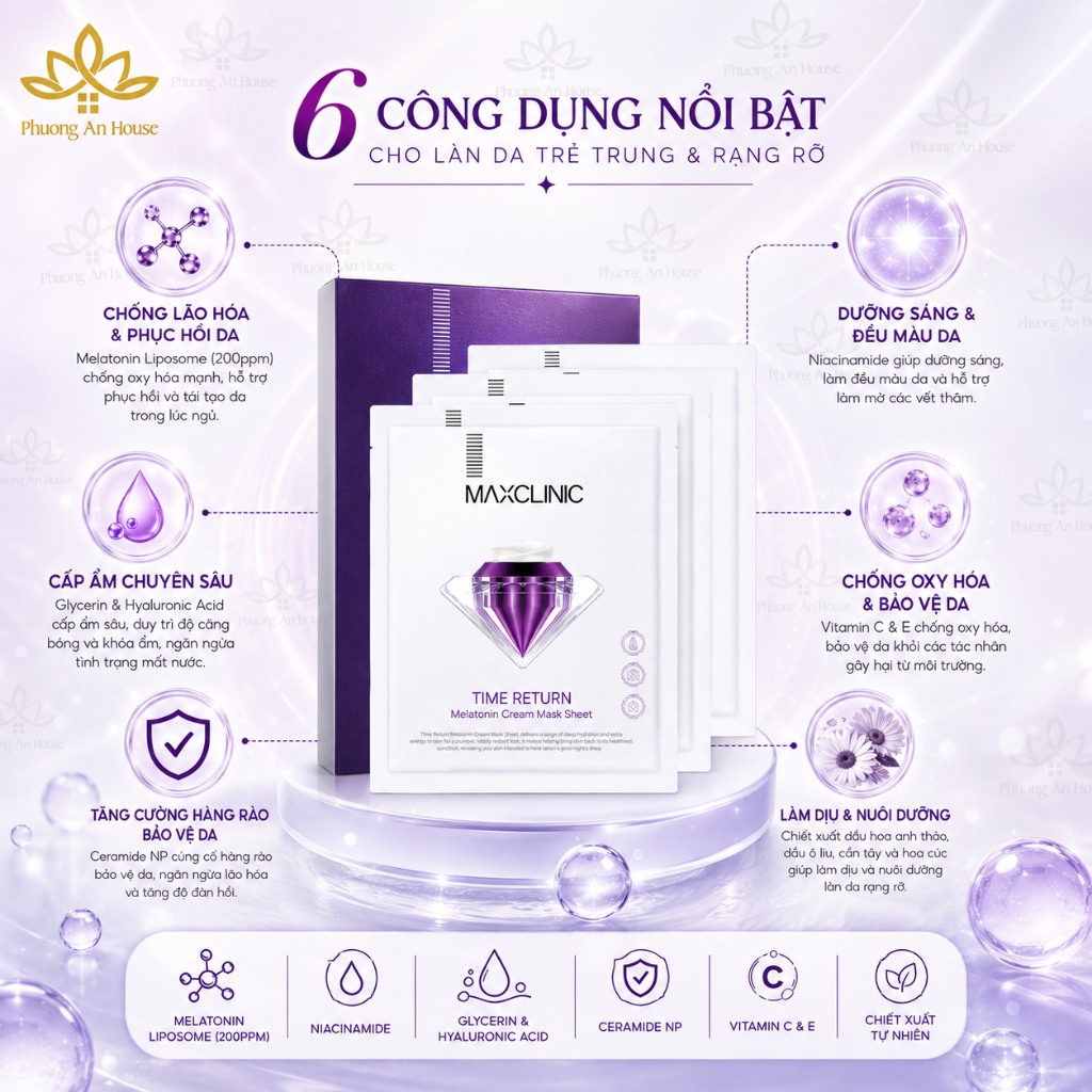 Mặt Nạ Giấy Maxclinic Time Return Melatonin Cream Mask Dưỡng Sáng Da Cấp Ẩm Phục Hồi Chống Lão Hóa