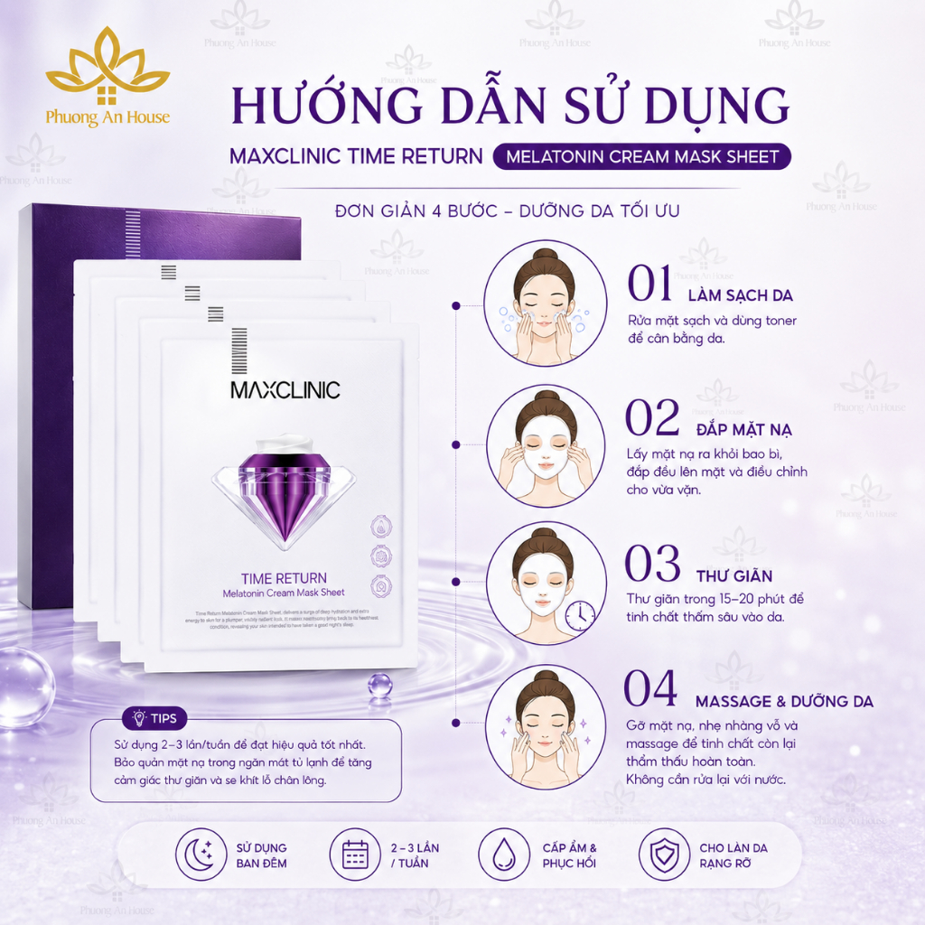 Mặt Nạ Giấy Maxclinic Time Return Melatonin Cream Mask Dưỡng Sáng Da Cấp Ẩm Phục Hồi Chống Lão Hóa