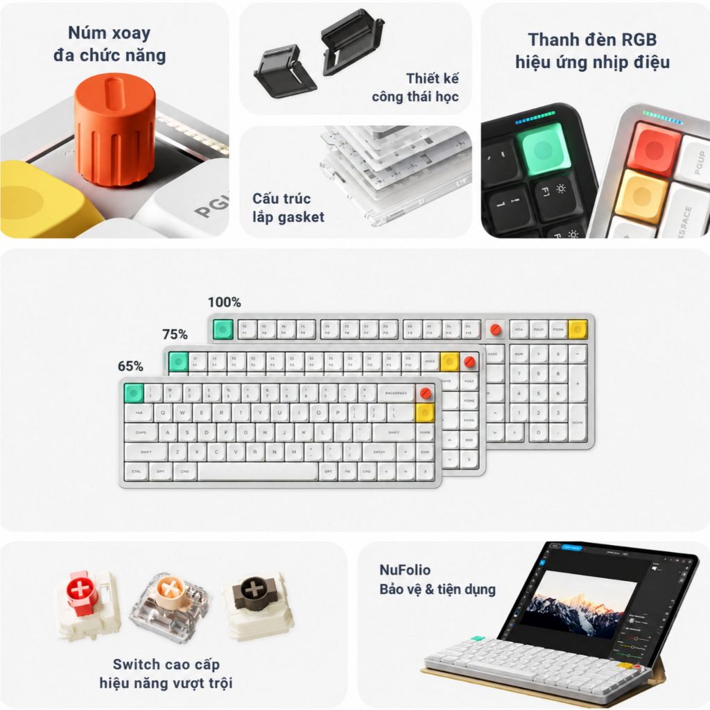Bàn phím cơ NuPhy Air75 V3 | 84 phím | Nano Switch | Bluetooth / 2.4GHz / USB-C | Pin 4000mAh | RGB
