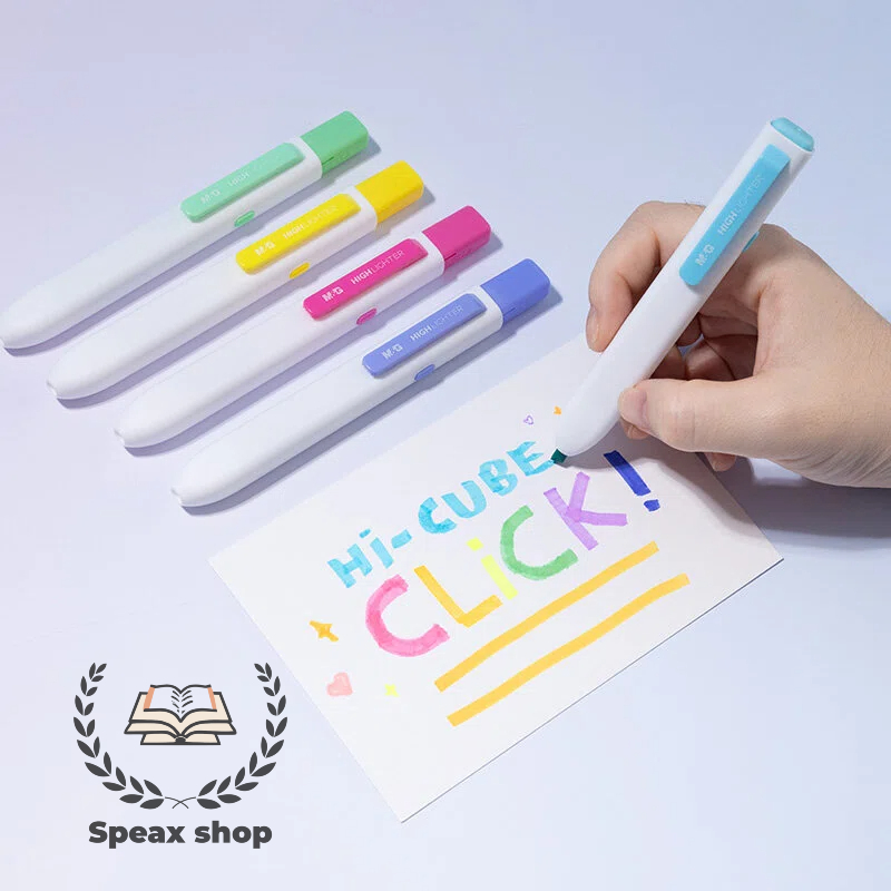 Bút dạ quang bấm M&G – thiết kế khối vuông mini mới, bút highlight cho học sinh, ghi chú & gạch chân, màu pastel INS