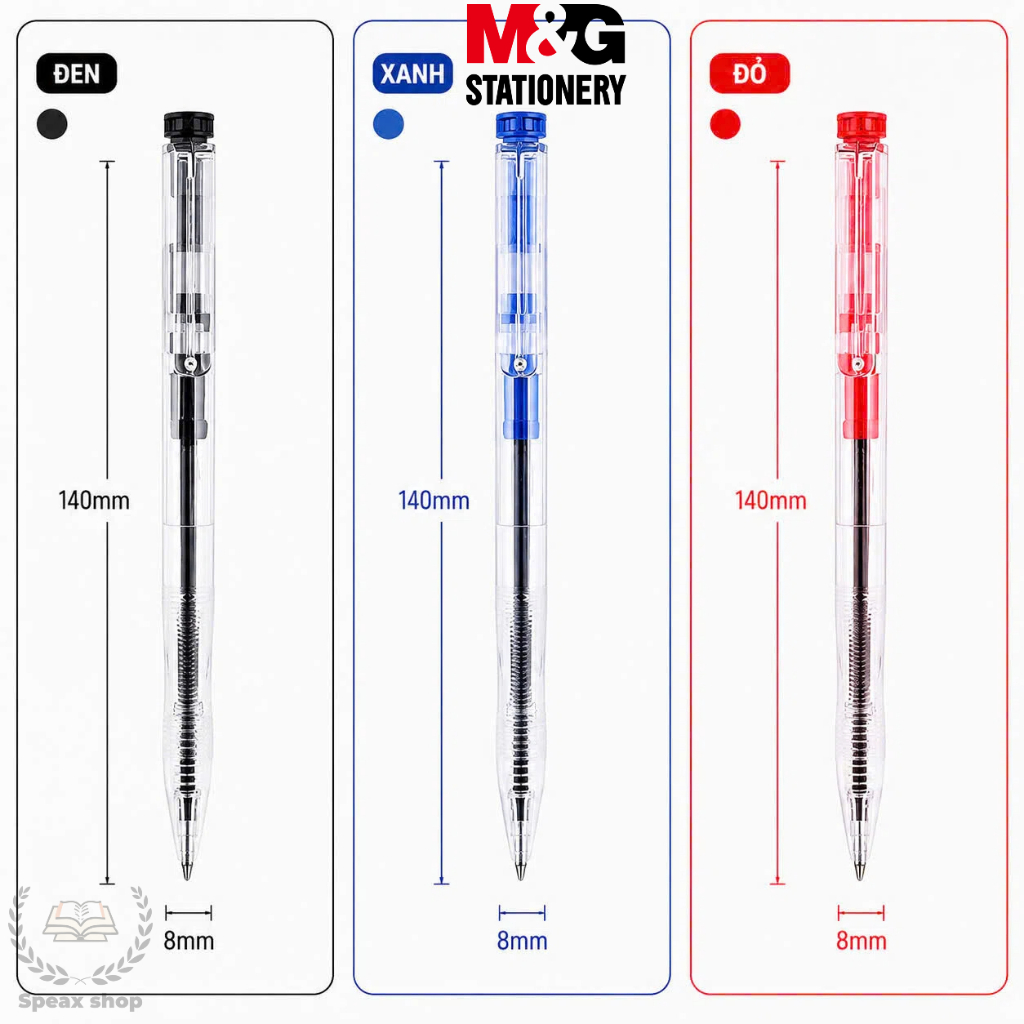 Combo 5 Bút Bi Bấm M&G ABPK4871 0.5mm – Thân Trong Suốt, Mực Đen Xanh Đỏ, Viết Êm Mượt, Không Lem