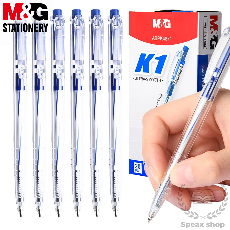 Combo 5 Bút Bi Bấm M&G ABPK4871 0.5mm – Thân Trong Suốt, Mực Đen Xanh Đỏ, Viết Êm Mượt, Không Lem