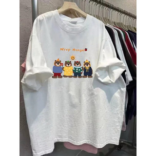 Áo thun tay lỡ chất cotton su form rộng tay lỡ - bốn chú gấu sưới nắng
