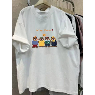 Áo thun tay lỡ chất cotton su form rộng tay lỡ - bốn chú gấu sưới nắng