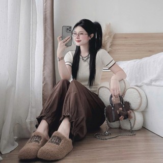 Set Bộ Nữ Vintage Áo Len Dệt Kim Tay Ngắn Phối Quần Baggy Bo Gấu, Set Hàn Quốc Tiểu Thư Hot Trend