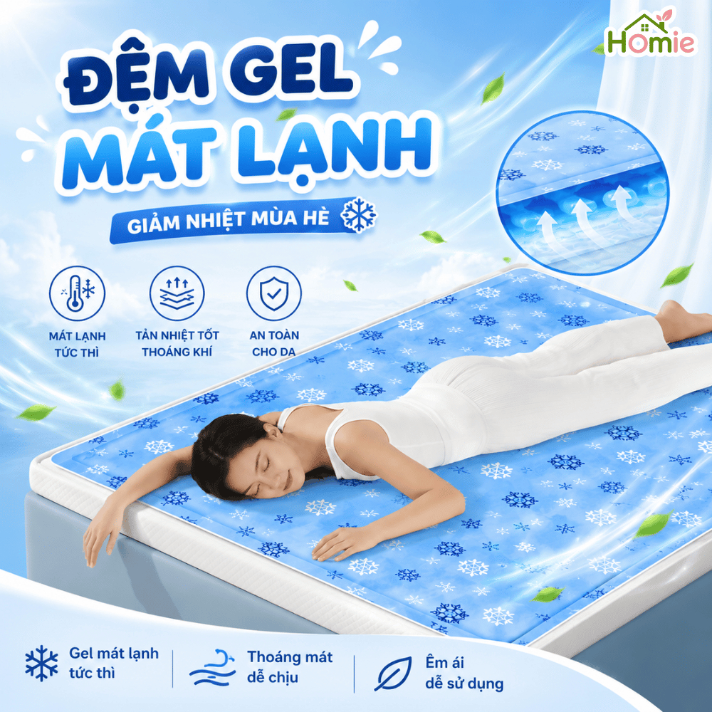 Đệm Gel Làm Mát Giảm Nhiệt Mùa Hè Chất Liệu PVC Cao Cấp HOMIE, Đệm Mùa Hè Thoáng Mát Chống Thấm Nước