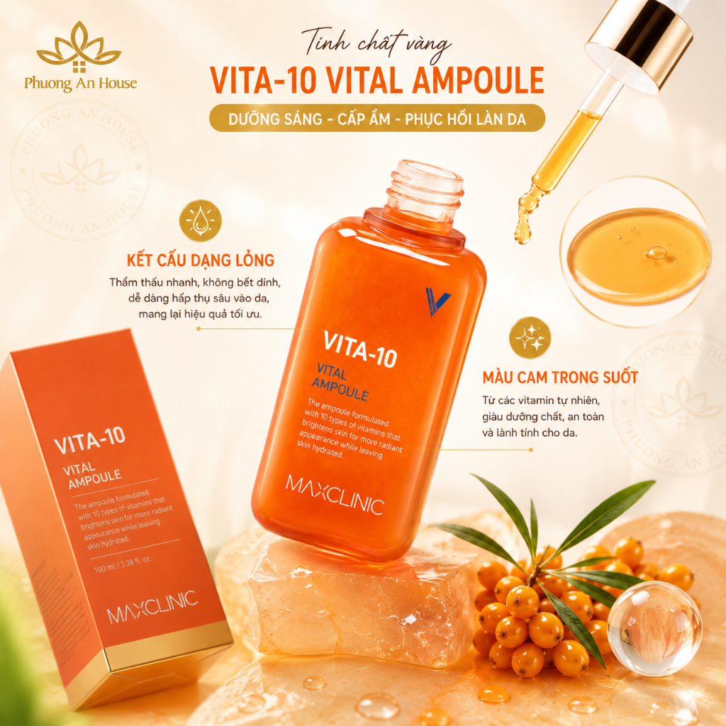 Serum Vitamin C Maxclinic Vita-10 Vital Ampoule 100ml Dưỡng Sáng Da Mờ Thâm Đều Màu Da