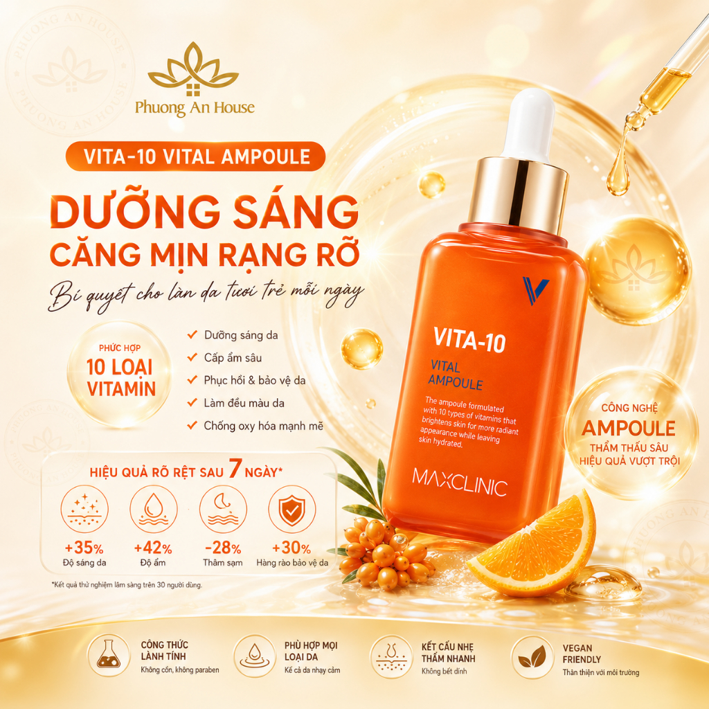 Serum Vitamin C Maxclinic Vita-10 Vital Ampoule 100ml Dưỡng Sáng Da Mờ Thâm Đều Màu Da