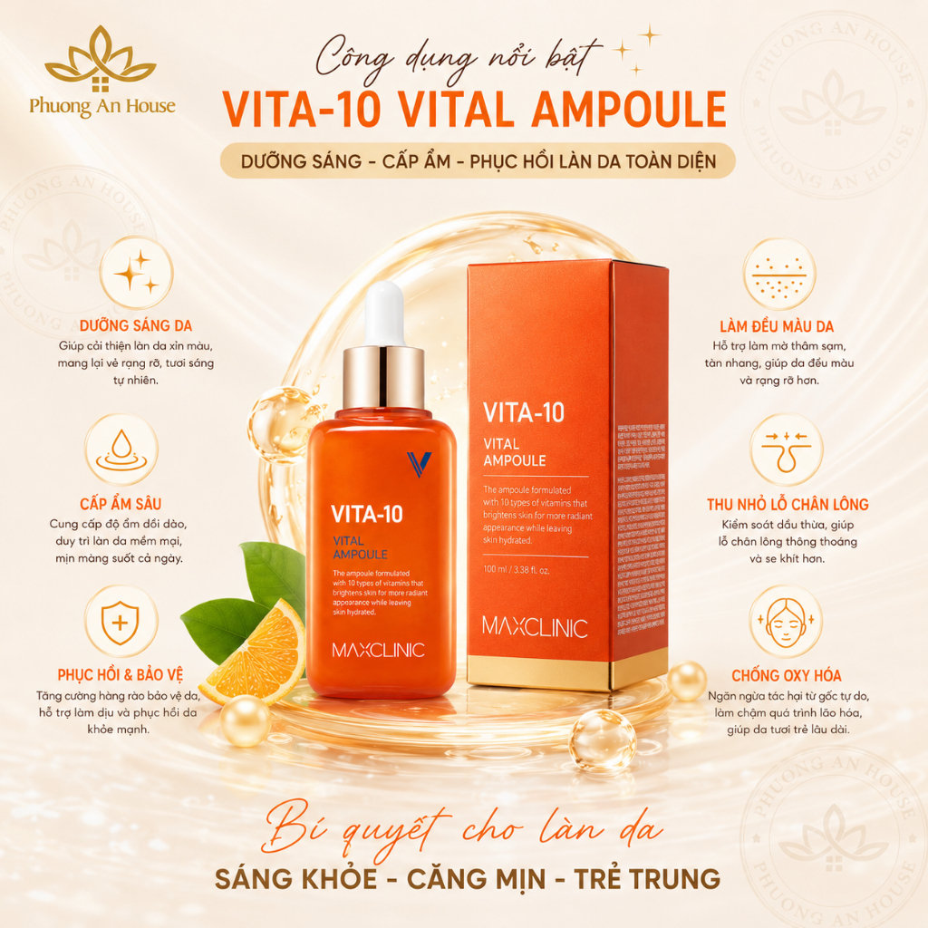 Serum Vitamin C Maxclinic Vita-10 Vital Ampoule 100ml Dưỡng Sáng Da Mờ Thâm Đều Màu Da