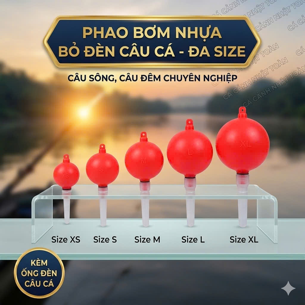 PHAO BƠM NHỰA BỎ ĐÈN CÂU CÁ, CÂU SÔNG CÁC SIZE