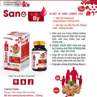 Viên uống bổ sung sắt Sano By Gold, Lọ 30 viên bổ bầu bổ máu, Acid Folic, cải thiện tình trạng thiếu máu - Sanofia