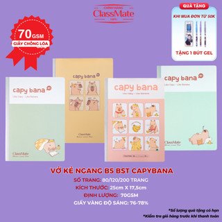 Vở Kẻ Ngang Capybara 80/120/ 200 Trang Định Lượng 70gsm, Vở Viết B5 May Gáy Giấy Chống Lóa Cao Cấp NB5-08-0362