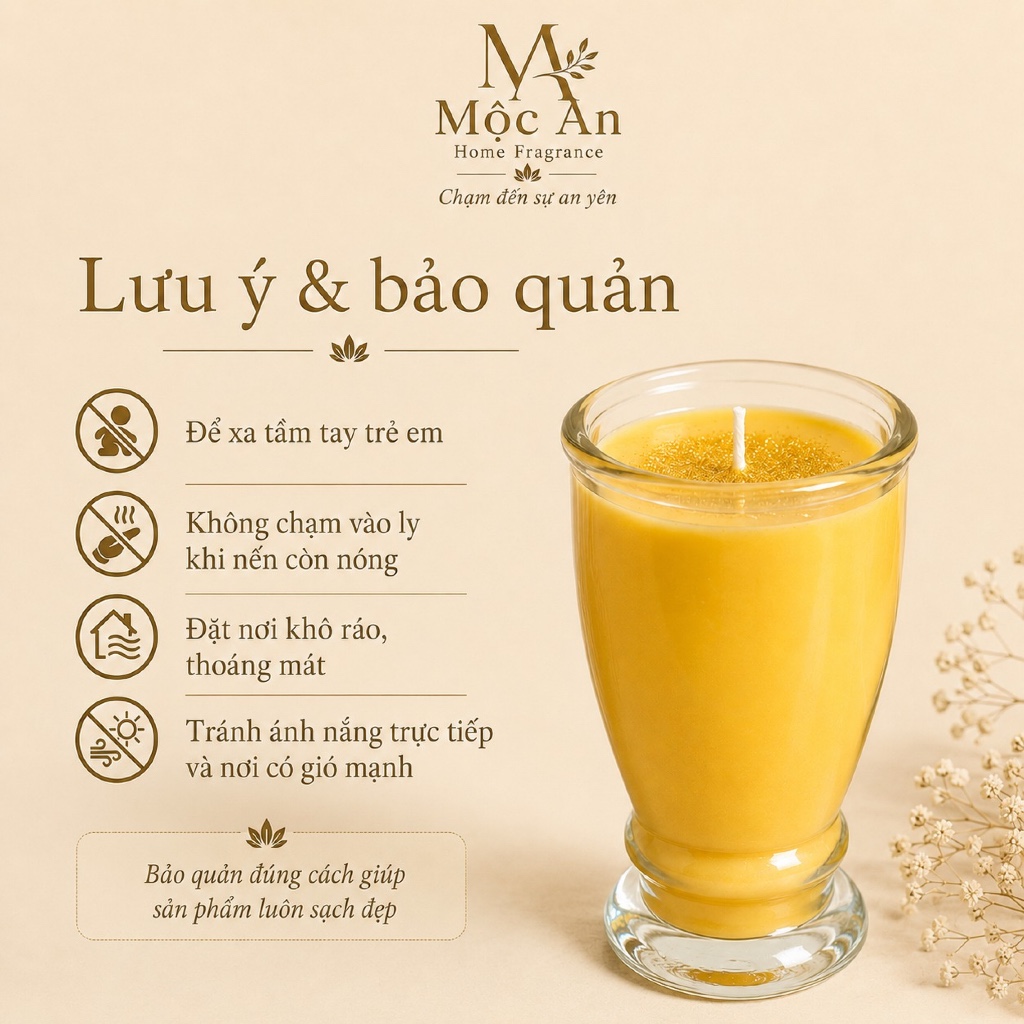 Nến bơ cúng Mộc An 250ml | Nến cúng ít khói, ly thủy tinh màu vàng, nguyên liệu thiên nhiên