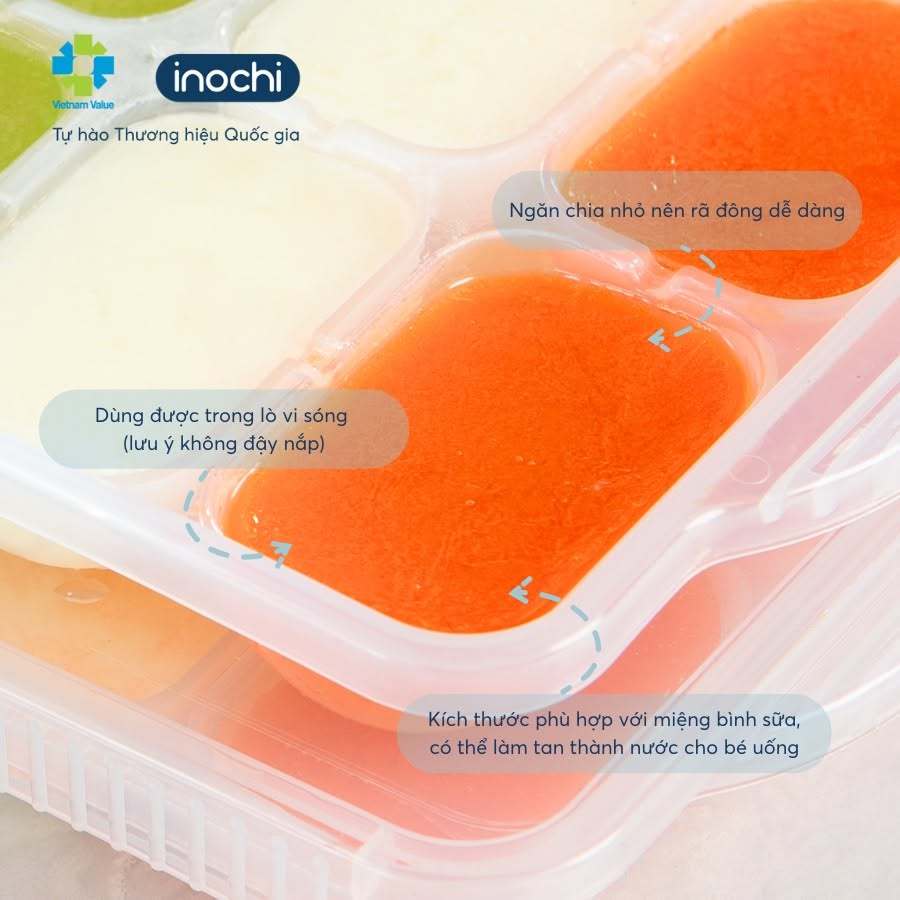 Khay trữ Đông đồ ăn dặm cho bé Amori bảo quản thực phẩm trong tủ lạnh trữ thức ăn cho bé Inochi