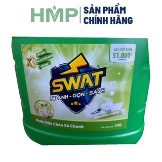 Nước Rửa Chén SWAT Hương Sả Chanh Can 4KG - Công Thức 3X Cải Tiến, Sạch Dầu Mỡ Siêu Nhanh