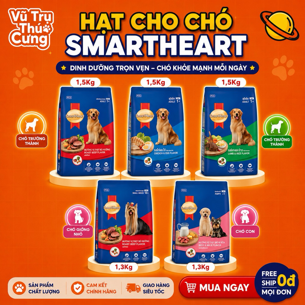 Hạt Cho Chó SmartHeart Thái Lan Giàu Dinh Dưỡng, Tốt Cho Tiêu Hóa