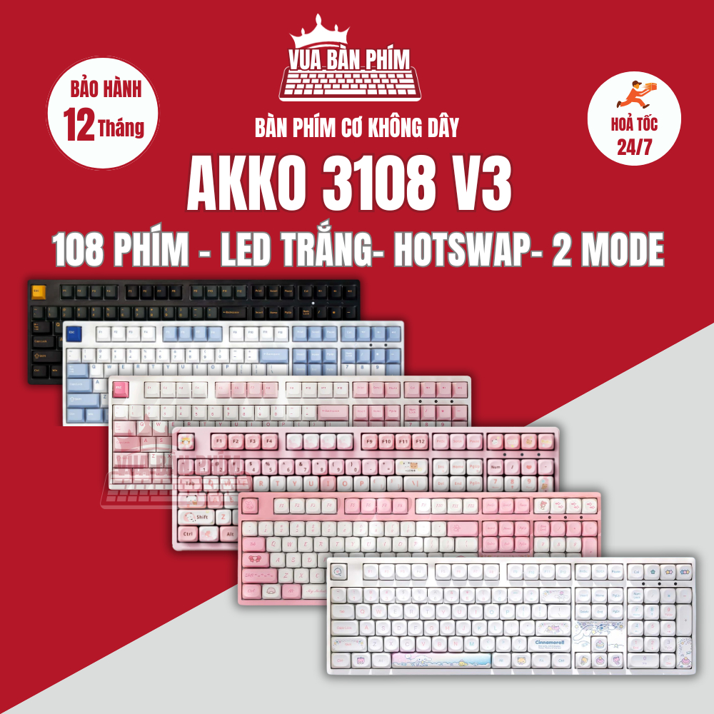 Bàn phím cơ akko 3108RF / 3108 V3 layout 108 phím, hotswap ,keycap pbt ...