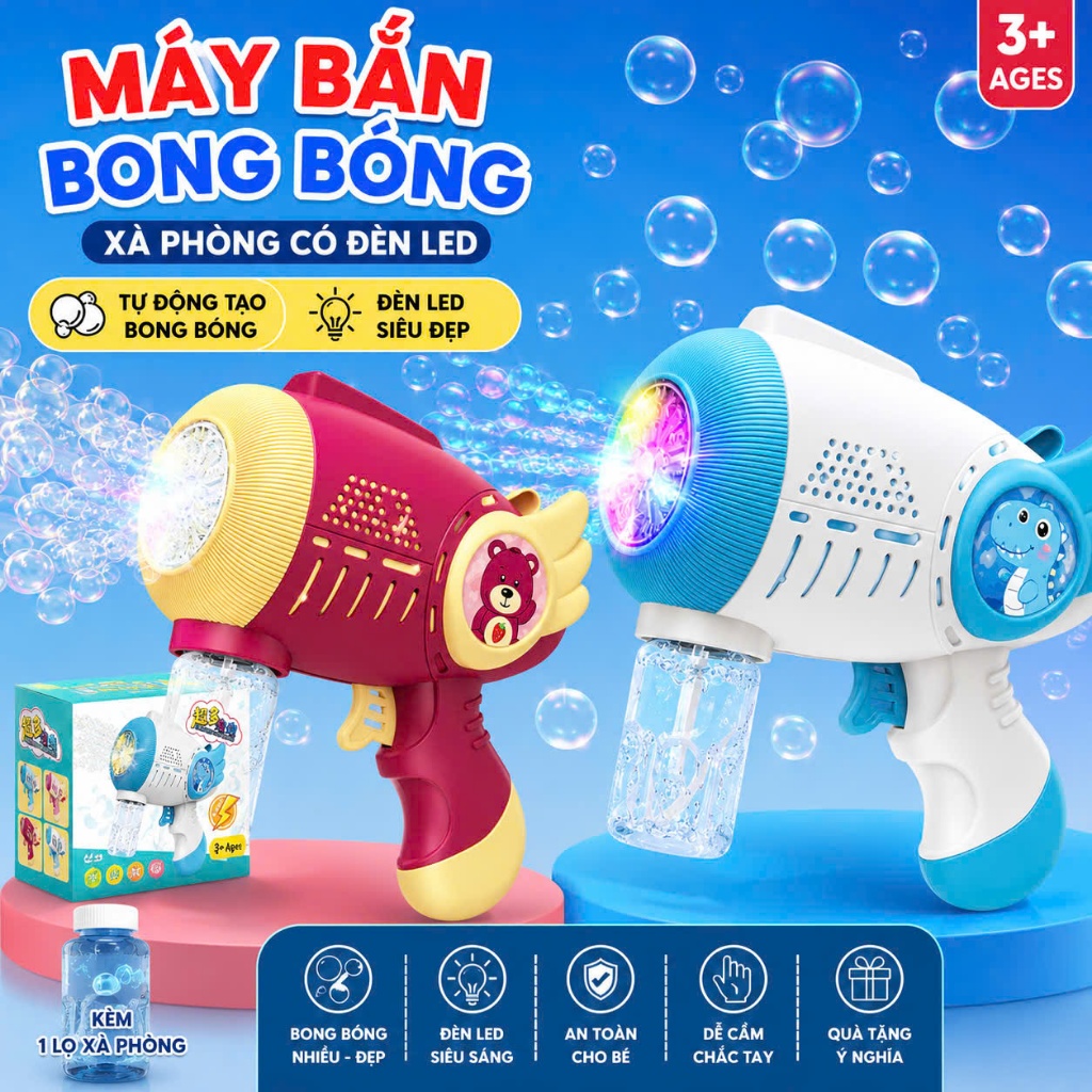 Máy Bắn Bong Bóng Xà Phòng 32 Nòng Có Đèn LED – Máy Thổi Bong Bóng Cho Bé Kèm 1 Lọ Xà Phòng