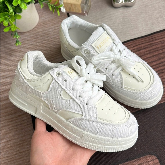 [SIÊU SALE 7.7 GIẢM 40K] Giày Thể Thao.Snaker Nữ Trắng Basic,Đế Êm Họa Tiết Vải Bò Đế Cao 4cm 2026!