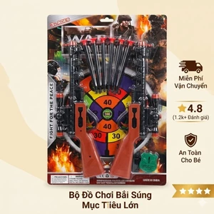 ​[Xả Kho] Bộ Đồ Chơi Bắn Súng Dính Tâm Mục Tiêu Cỡ Lớn, Bộ 2 Khẩu Súng Kèm 6 Tiêu Hít Cao Su An Toàn Cho Bé