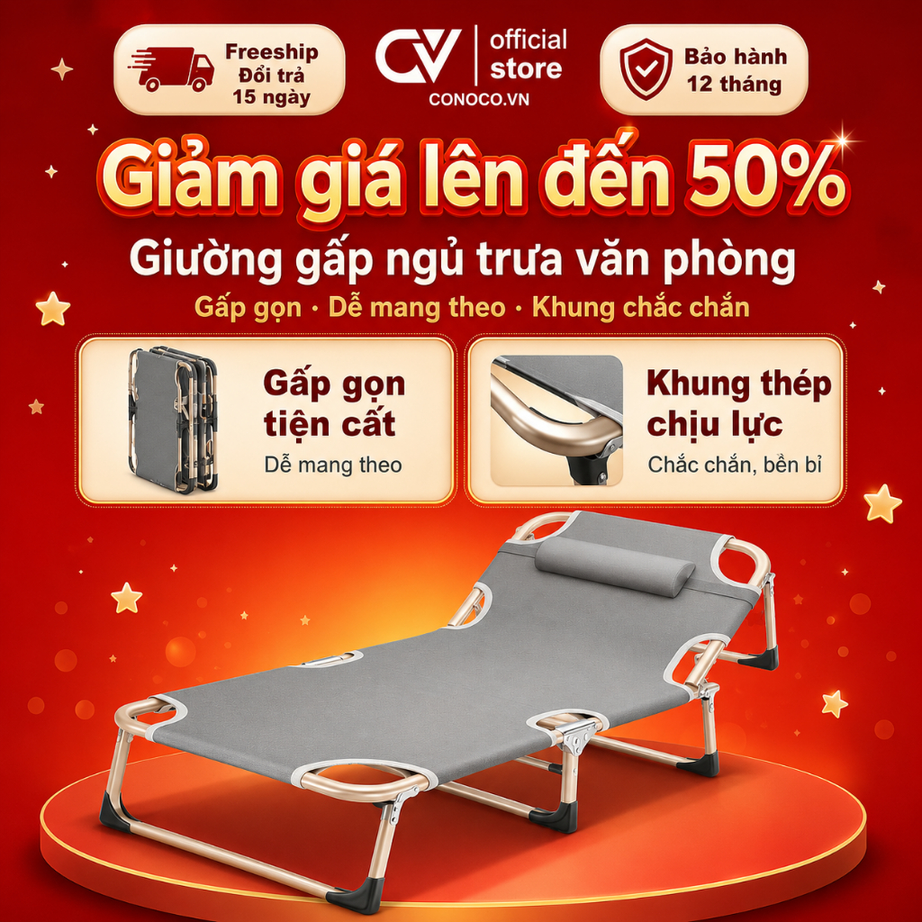 CONOCO Giường gấp ống tròn  dùng cho văn phòng ký túc xá phòng trọ gấp gọn tiện lợ
