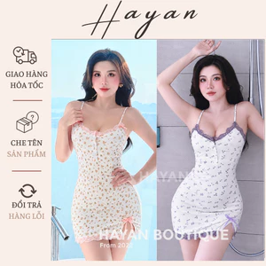 HT187 Váy ngủ cotton hoạ tiết hoa nhí cúc bấm kềm ĐỆM LÓT,đầm mặc nhà cute dễ thương gợi cảm HT187