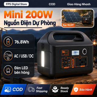 Bộ Lưu Điện Mini 200W Pin LiFePO4 76.8Wh, Đèn LED Bên Hông, 2 USB, AC/DC, Sạc NLMT