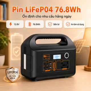 Bộ Lưu Điện Mini 200W Pin LiFePO4 76.8Wh, Đèn LED Bên Hông, 2 USB, AC/DC, Sạc NLMT