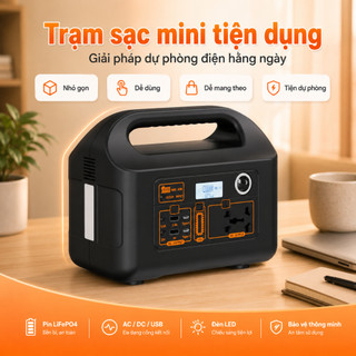 Bộ Lưu Điện Mini 200W Pin LiFePO4 76.8Wh, Đèn LED Bên Hông, 2 USB, AC/DC, Sạc NLMT