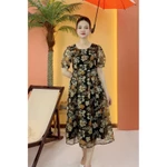 Đầm xòe trung niên cho mẹ - Cổ tròn tay ngắn -  Đen hoa - TTV2079 — ảnh 2