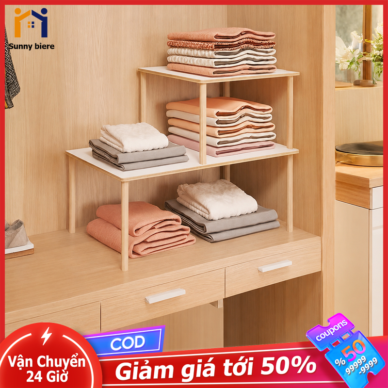 Kệ chia tầng tủ quần áo Ngăn đồ gấp gọn Tăng diện tích lưu trữ Dễ lắp đặt cho tủ nhỏ 𝙎𝙐𝙉𝙉𝙔 𝘽𝙄𝙀𝙍𝙀