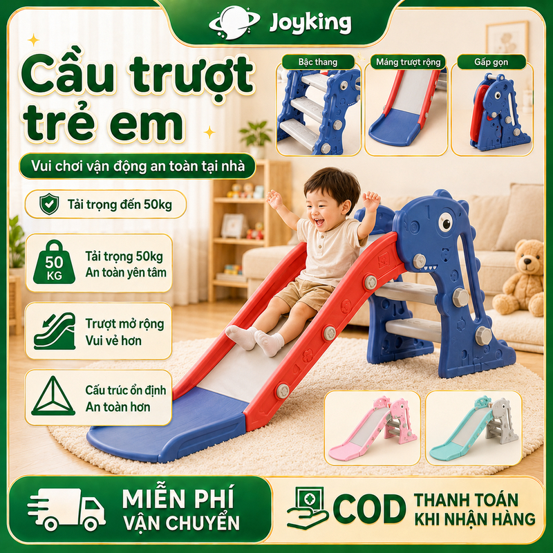 Cầu Trượt Cho Bé Gấp Gọn Trong Nhà - Đồ Chơi Vận Động Nhựa HDPE Cao Cấp Chống Trượt An Toàn Cho Bé Trai Bé Gái