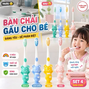 Combo 5 gói Set 4 bàn chải hình Gấu cho bé ( 20 cái )