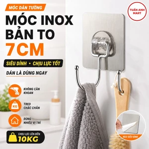 Combo 30 cái Móc bạc INOX bản to dán tường chịu lực siêu dính 7cm