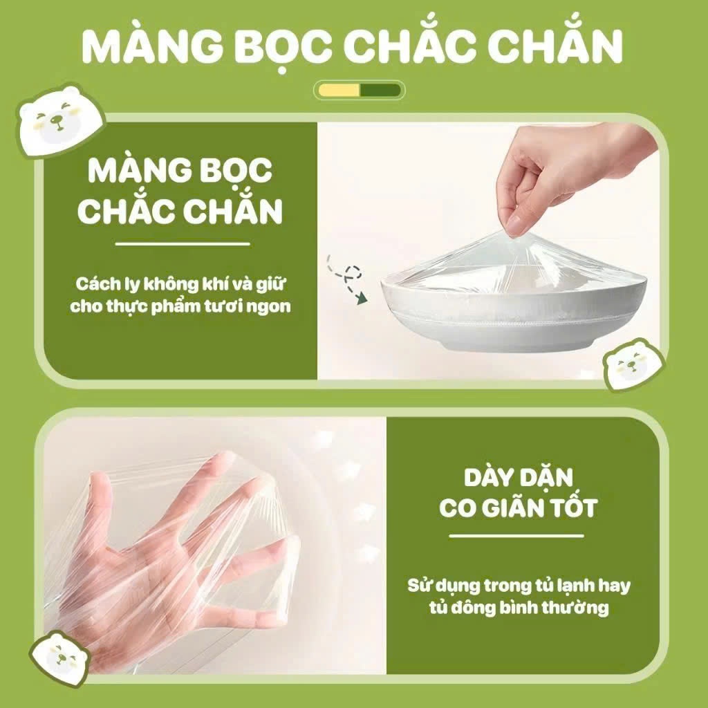 300 Chiếc Màng Bọc Thực Phẩm Topgia, Chất Liệu PE dày dặn co dãn đàn hồi tốt, An toàn treo tường tiện lợi, chống bay mùi