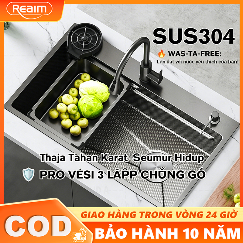 Chậu Rửa Bát 1 Hố Inox 304 Nhiều kích cỡ -Full Phụ Kiện, Sang Trọng, Chống Gỉ, Dễ Lắp Đặt