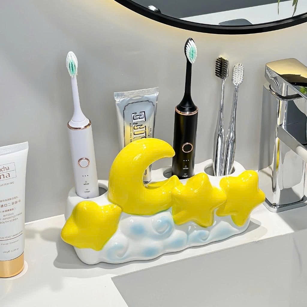 [Gốm Sứ ] Giá Đựng Bàn Chải Mini Hình Trăng Sao Dễ Thương Phụ Kiện Phòng Tắm