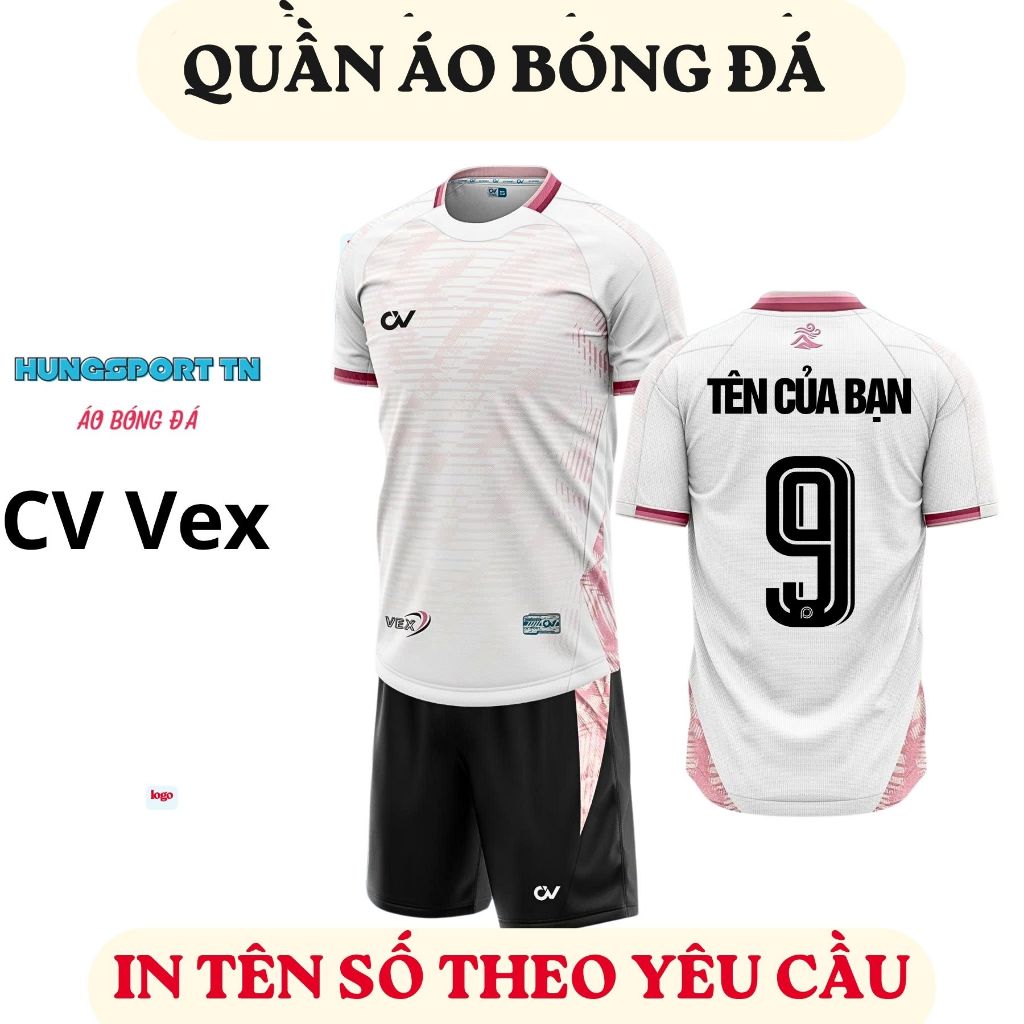 CV Vex hồng, Quần áo bong đá không logo, bóng đá thiết kê, in tên số theo yêu cầu, in nhiệt không bong tróc,bền màu
