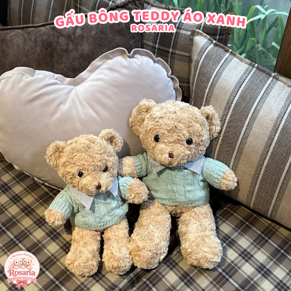 Gấu Bông Teddy Áo Len Xanh Thêu Tên Theo Yêu Cầu Size 30cm 40cm – Quà Tặng Cá Nhân Hóa Độc Đáo