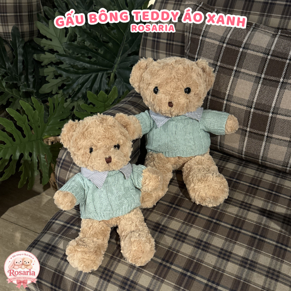 Gấu Bông Teddy Áo Len Xanh Thêu Tên Theo Yêu Cầu Size 30cm 40cm – Quà Tặng Cá Nhân Hóa Độc Đáo