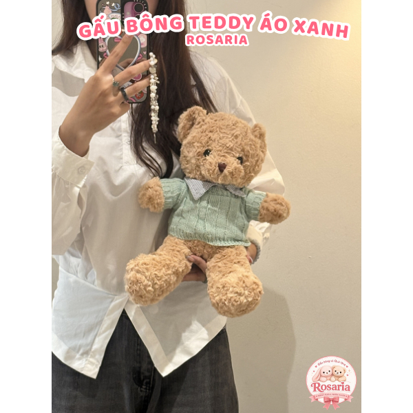 Gấu Bông Teddy Áo Len Xanh Thêu Tên Theo Yêu Cầu Size 30cm 40cm – Quà Tặng Cá Nhân Hóa Độc Đáo