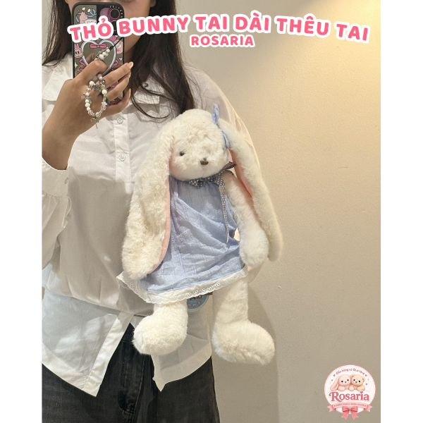 Gấu Bông Thỏ Tai Dài Có Thêu Tai Theo Yêu Cầu – Thỏ Bunny Nhồi Bông Siêu Mềm Quà Tặng Dễ Thương