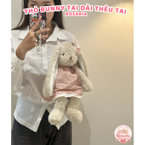 Gấu Bông Thỏ Tai Dài Có Thêu Tai Theo Yêu Cầu – Thỏ Bunny Nhồi Bông Siêu Mềm Quà Tặng Dễ Thương