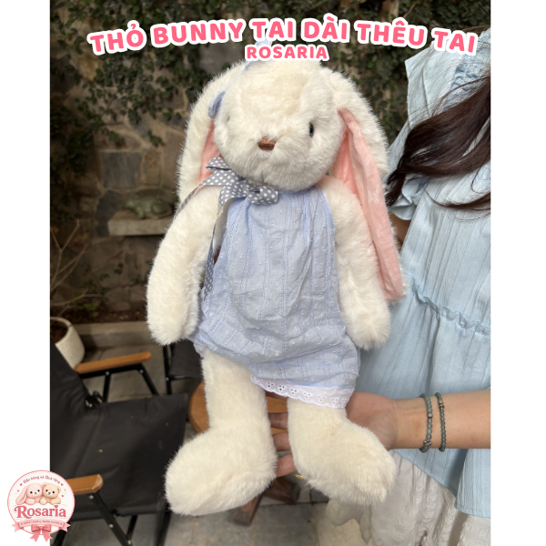 Gấu Bông Thỏ Tai Dài Có Thêu Tai Theo Yêu Cầu – Thỏ Bunny Nhồi Bông Siêu Mềm Quà Tặng Dễ Thương