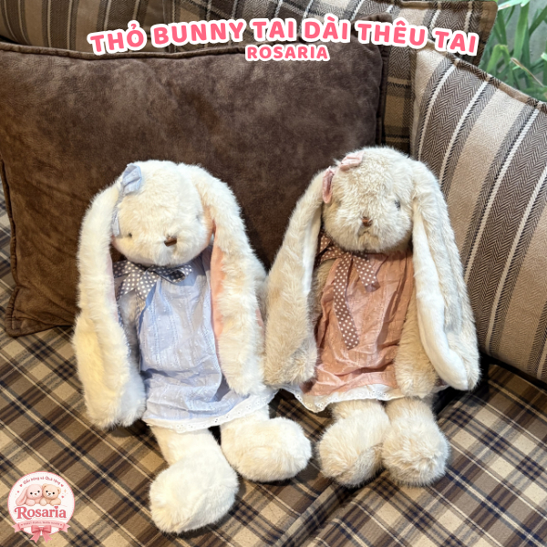 Gấu Bông Thỏ Tai Dài Có Thêu Tai Theo Yêu Cầu – Thỏ Bunny Nhồi Bông Siêu Mềm Quà Tặng Dễ Thương