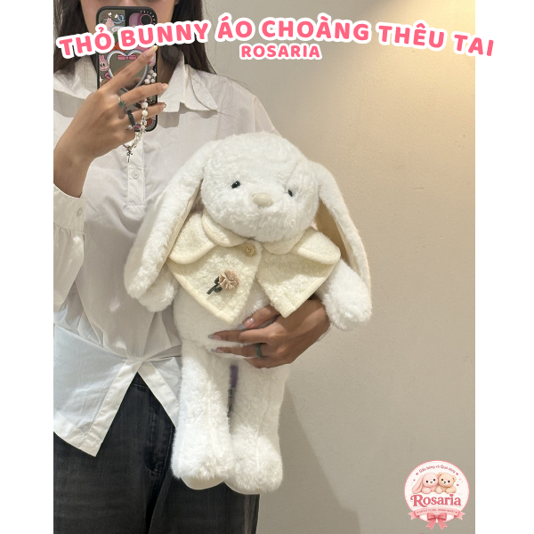 Gấu Bông Thỏ Áo Choàng Thêu Tai Theo Yêu Cầu – Thú Nhồi Bông Thỏ Bunny Siêu Mềm Quà Tặng Dễ Thương