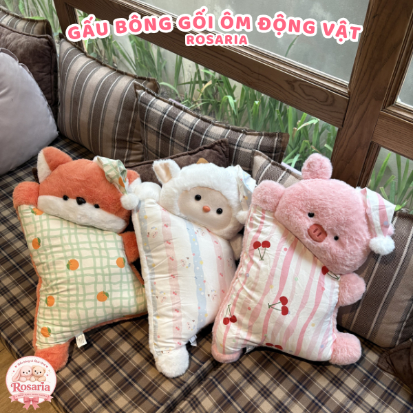 Gấu Bông Gối Ngủ Con Vật Siêu Mềm – Mèo Đen Heo Hồng Cừu Cáo Chim Cánh Cụt Gối Ôm Quà Tặng Dễ Thương