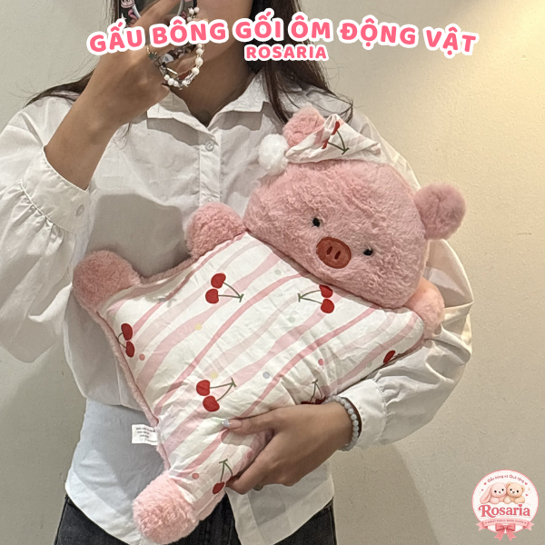 Gấu Bông Gối Ngủ Con Vật Siêu Mềm – Mèo Đen Heo Hồng Cừu Cáo Chim Cánh Cụt Gối Ôm Quà Tặng Dễ Thương