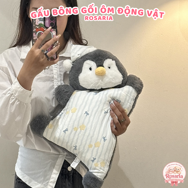 Gấu Bông Gối Ngủ Con Vật Siêu Mềm – Mèo Đen Heo Hồng Cừu Cáo Chim Cánh Cụt Gối Ôm Quà Tặng Dễ Thương