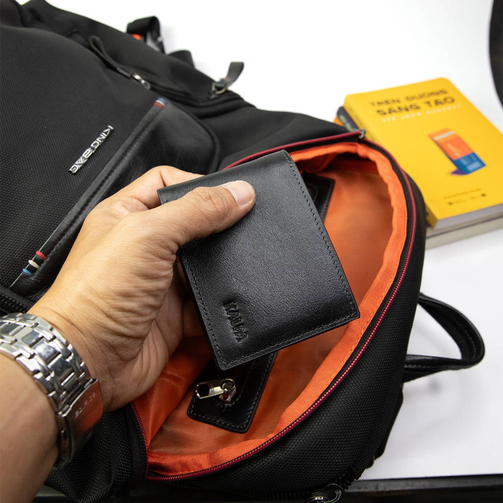 Ví da nam mini dáng ngang gọn nhẹ, da bò thật - Kalpa Valse Basic